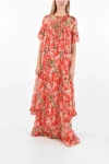 Philipp Plein Couture Est.1978 Floral Patterned Silk Ruffles Maxi Dress