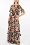 Philipp Plein Couture Est.1978 Floral Patterned Silk Ruffles Maxi Dress