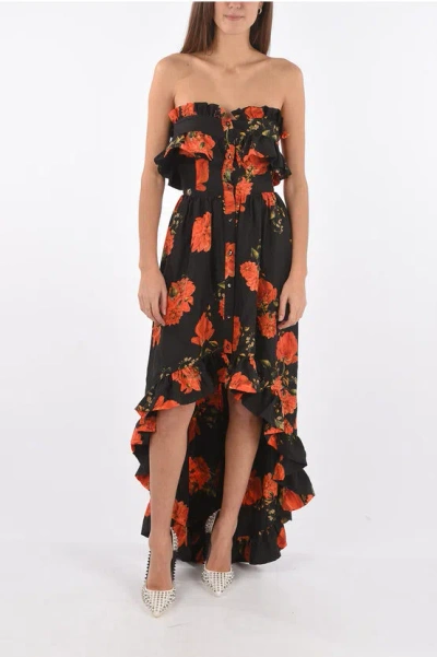 Philipp Plein Couture Floral-print Silk Appeal Sweetheart Neckline Straple In Black