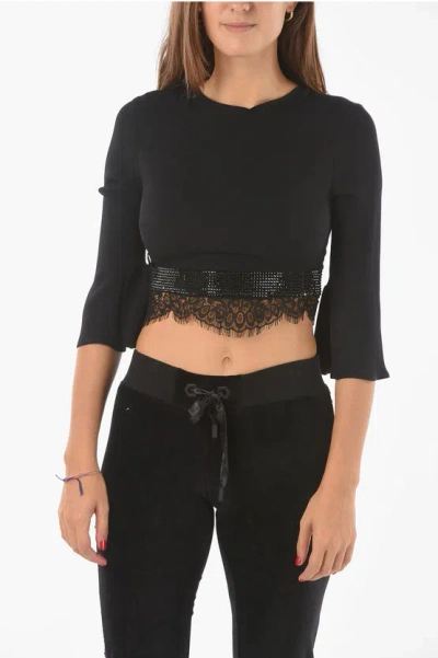 Philipp Plein Couture Lace Detail Cause You Don't Think Crop Top