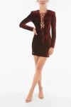 Philipp Plein Couture Lace-up Detail Elegant Velour Dress