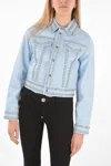 Philipp Plein Couture Leather Bomber Jacket Crystal Embellished With Studs In Blue