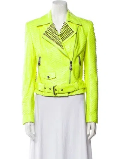 Pre-owned Philipp Plein Couture Python Biker Jacket W/ Tags In Yellow