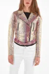 Philipp Plein Couture Python Leather Pink Mood Biker Jacket In Pink