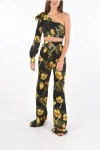 Philipp Plein Couture Silk Boot Cut Pants Suit With One Shoulder Crop Top