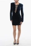 Philipp Plein Couture Velour Elegant Dress With Lace-up Detail