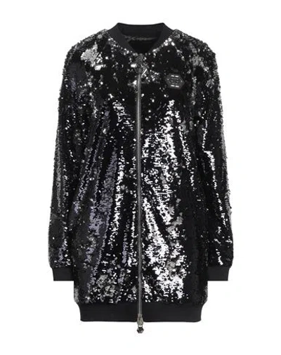Philipp Plein Sequined Fabric Sophisticated Lady Zipped Sweatshirt In Black