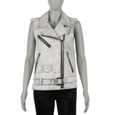 Pre-owned Philipp Plein Couture Zip Leather Vest Jacket Going Crazy White S 07965
