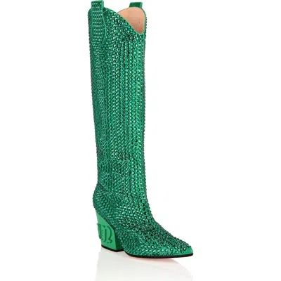 Philipp Plein Cowboy Boots Mid Heels High Crystal Women In Green