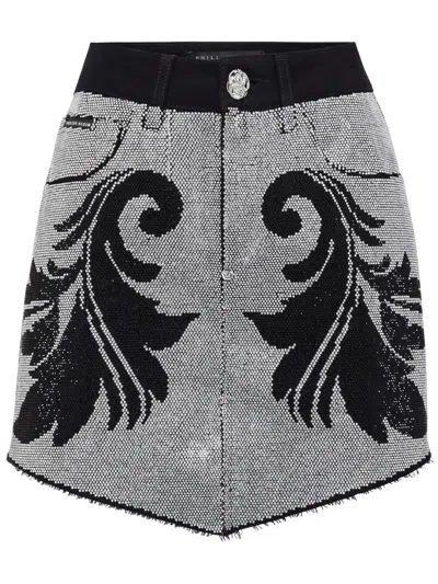 Philipp Plein Cowboy Crystal-embellished Denim Miniskirt In Black