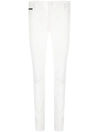 Philipp Plein Crackle-textured Denim Leggings In White