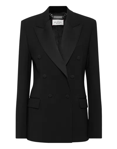 PHILIPP PLEIN CREPE AND SATIN DOUBLE-BREASTED BLAZER DAME