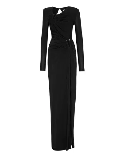 Philipp Plein Crepe Jersey Long Dress Piercing In Black