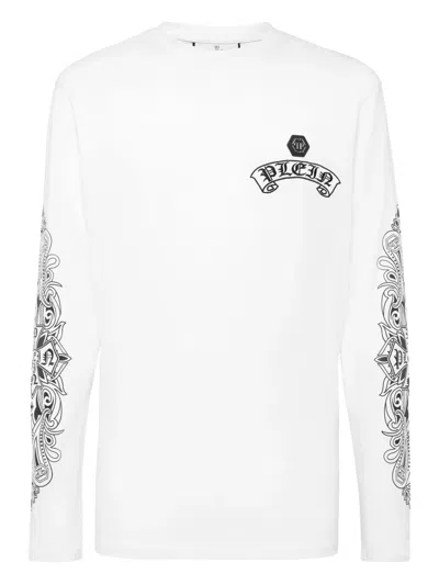 Philipp Plein Crest-embellished Long-sleeve T-shirt In White