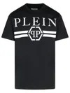 Philipp Plein Crew Neck Black T-shirt With Bold Front Print And Logo Patch