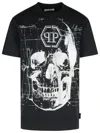 Philipp Plein Crew Neck Black T-shirt With Crystal Skull Design And Logo Patch In Black