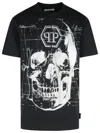 Philipp Plein Crew Neck Black T-shirt With Crystal Skull Design And Logo Patch In Black