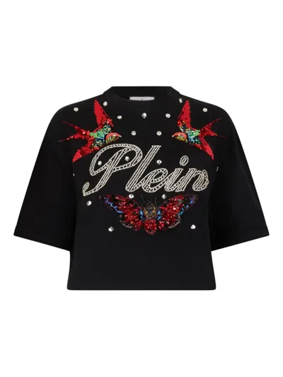 Philipp Plein Cropped T-shirt Tattoo Strass In Multi