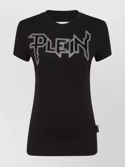 Philipp Plein Crew Neck Fitted Silhouette Short Sleeves Stretch Fabric In Black