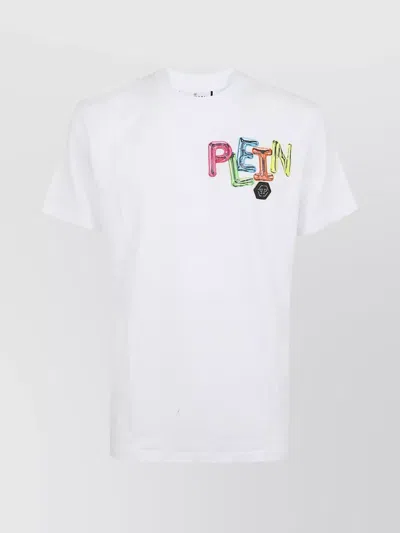 Philipp Plein Crew Neck Graphic Print Short Sleeve T-shirt In White