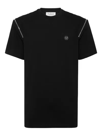 Philipp Plein Crew-neck Zip-detail T-shirt In Black