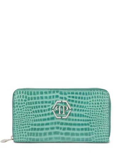 Philipp Plein Croc-embossed Wallet In Green