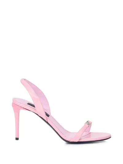 Philipp Plein Croc-print Logo Sandals In Pink