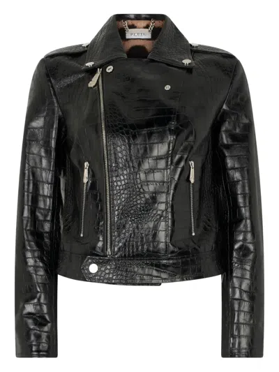 Philipp Plein Croc-print Zip-up Jacket In Black