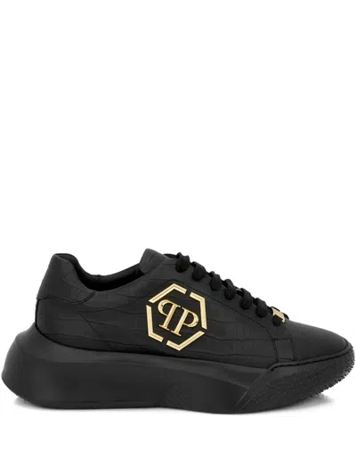Philipp Plein Crocco Godzilla Runner Sneakers In Black