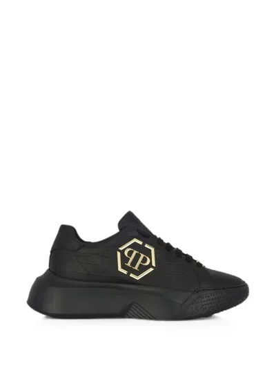 Philipp Plein Crocco Godzilla Runner Sneakers In Black
