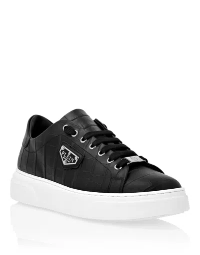 Philipp Plein Crocco Lo-top Sneakers Iconic Plein In Black