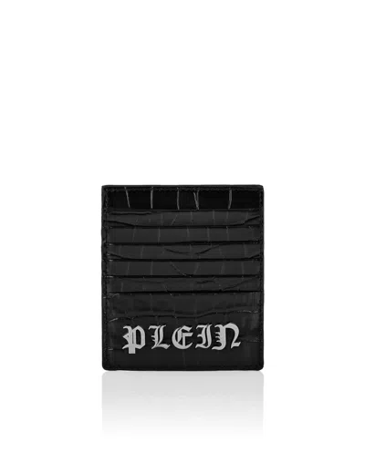 Philipp Plein Crocco Printed Leather Credit Cards Holder Gothic Plein In Black