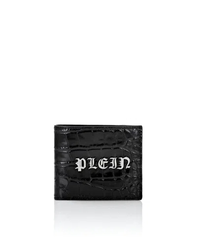 Philipp Plein Crocco Printed Leather French Wallet Gothic Plein In Black