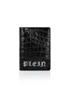 Philipp Plein Crocco Printed Leather Passport Cover Gothic Plein In Black