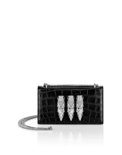 Philipp Plein Crocco Printed Small Shoulder Bag In Black