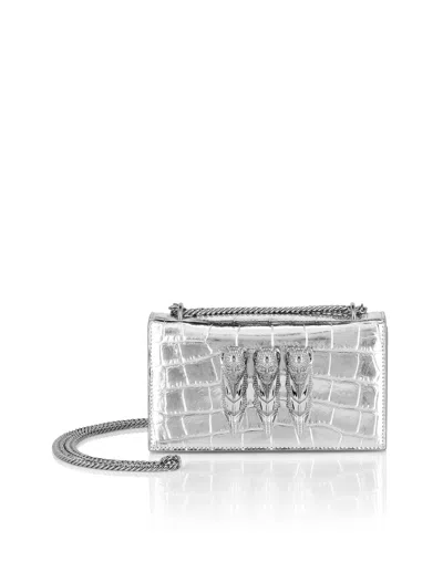 Philipp Plein Crocco Printed Small Shoulder Bag In Silver