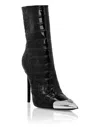 Philipp Plein Croco Boots Mid Heels High Skull In Black