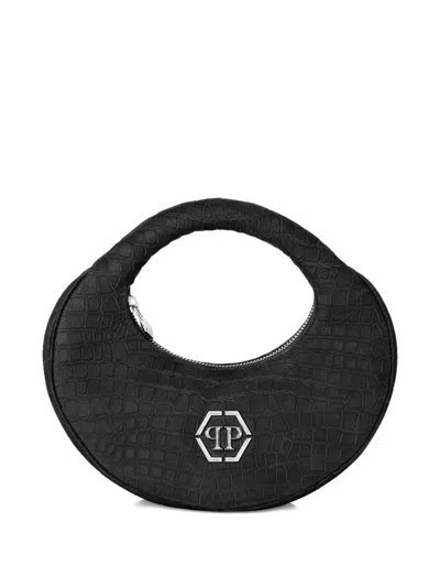 Philipp Plein Croco-embossed Arc-handle Tote Bag In Black