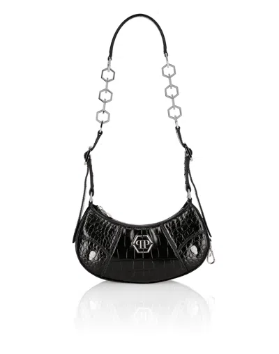 Philipp Plein Croco Print Leather Shoulder Bag Eclipse