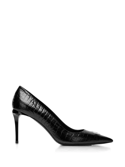 Philipp Plein Croco-print Logo Pumps In Black