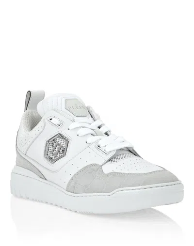 Philipp Plein Croco Printed Leather Lo-top Sneakers In Multi