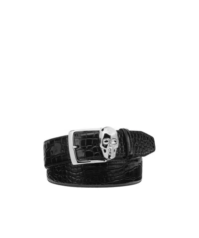 Philipp Plein Crocodile Effect Belt In Black