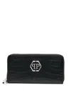 Philipp Plein Crocodile-embossed Leather Purse In Schwarz