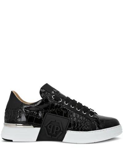 Philipp Plein Crocodile-print Sneakers In Black
