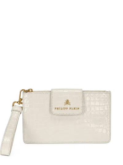 Philipp Plein Crocodile-effect Leather Clutch Bag In Purple