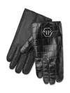 Philipp Plein Crocodille-effect Leather Gloves In Black