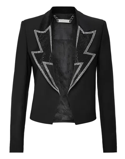 Philipp Plein Crop Blazer With Crystals In Black