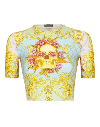 Philipp Plein Crop Top Ss Baroque In Yellow