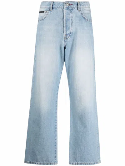 Philipp Plein Cropped Denim Jeans In Blau