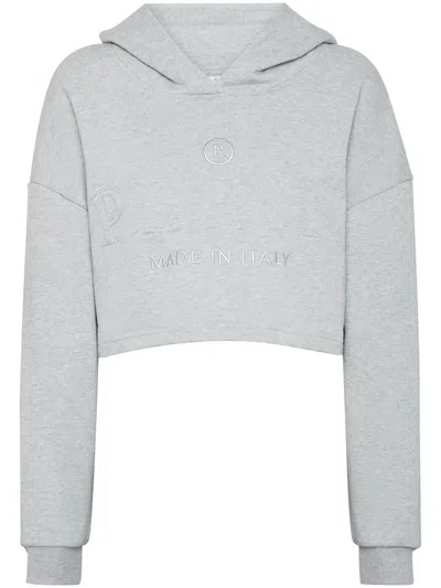Philipp Plein Cropped Hoodie In Grey